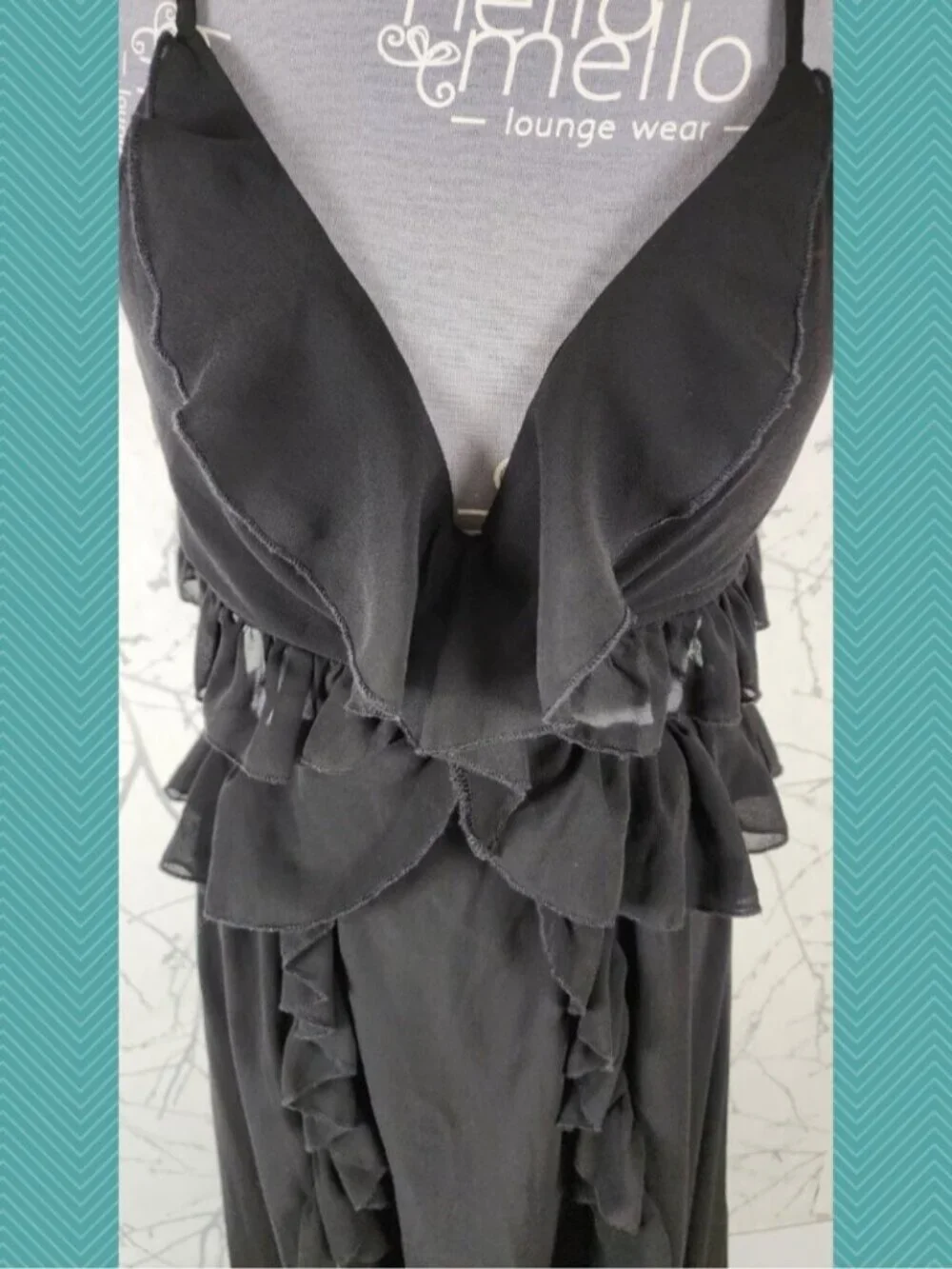 Okakie Black Ruffle Chiffon Strappy Cutout Maxi Dress
